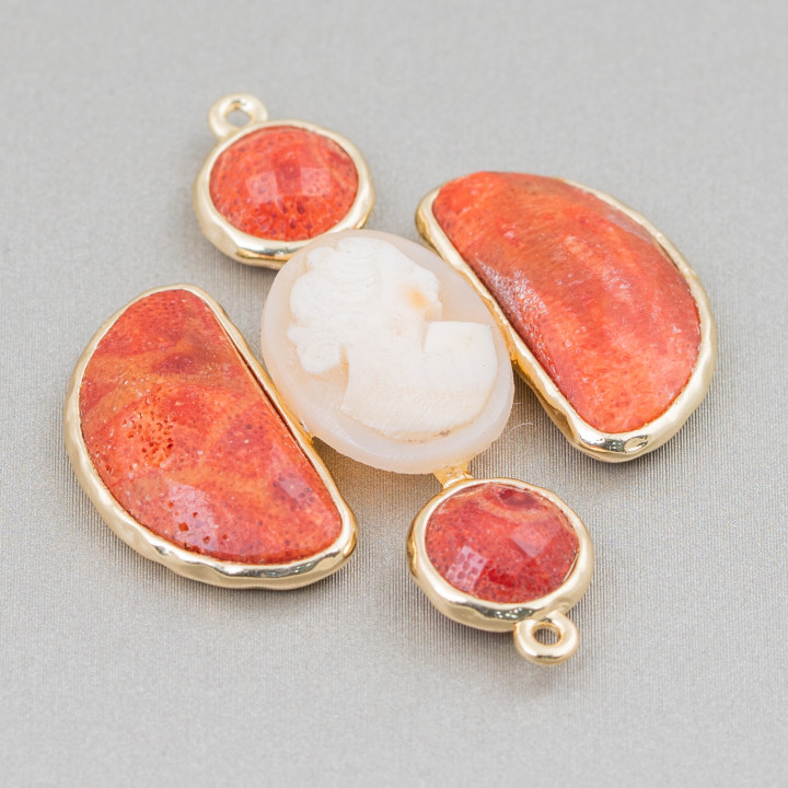 Conector Componente Latón Con Piedras Cruzadas Con Camafeo Y 2 Anillos 36x43mm 1pc Madrepora