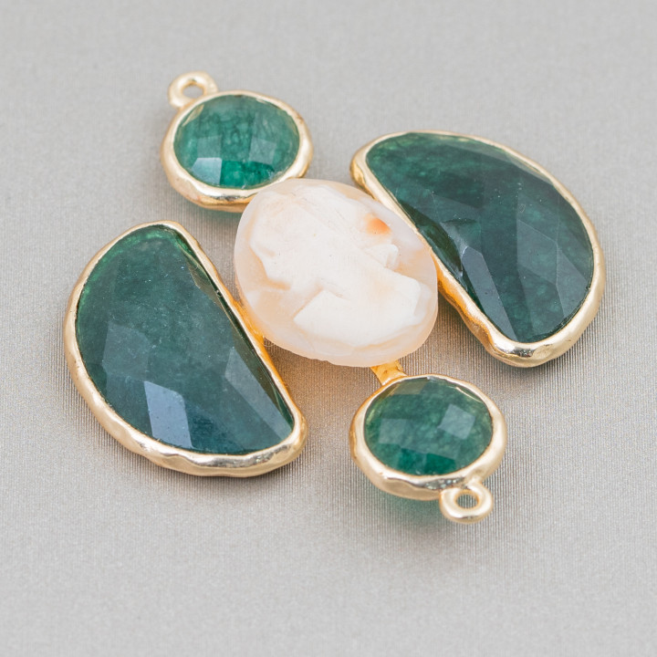 Conector Componente De Latón Con Piedras Cruzadas Con Camafeo Y 2 Anillos 36x43mm 1pc Verde