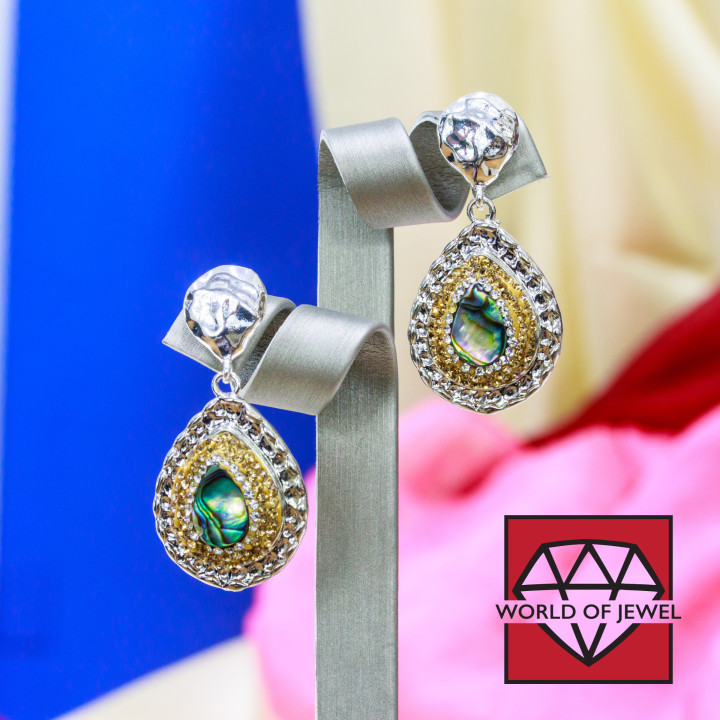 Bronze-Ohrstecker mit Markasit-Strass und Tropfen-Abalone