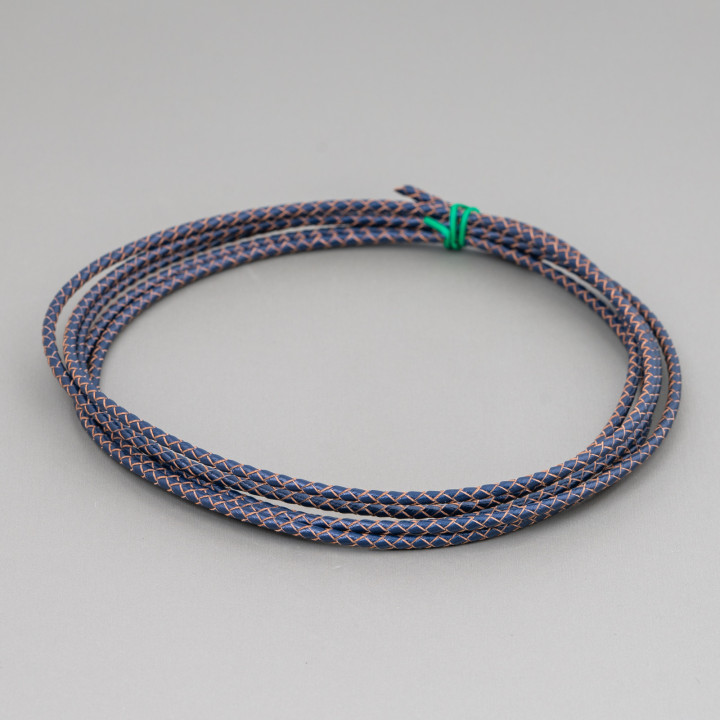 Braided Genuine Leather Cord 3mm 2 Meters Blue