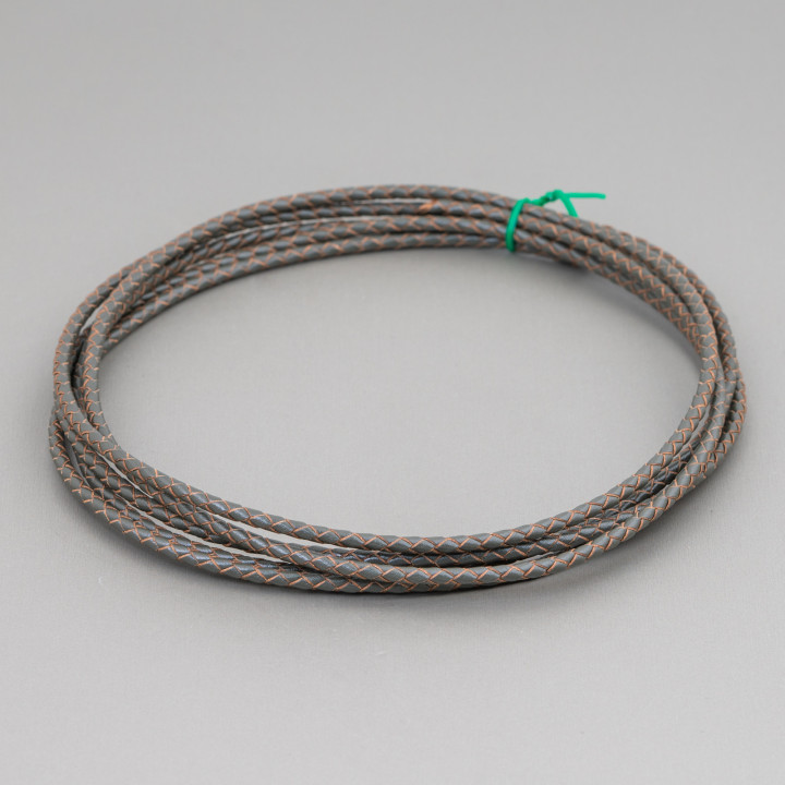 Cordon Cuir Véritable Tressé 3mm 2 Mètres Gris