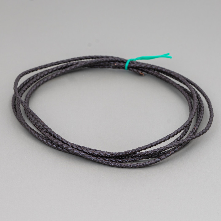 Cordon Cuir Véritable Tressé 3mm 2 Mètres Marron Foncé