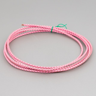 Cordon Cuir Véritable Tressé 3mm 2 Mètres Rose