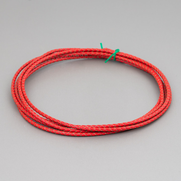 Cordon Cuir Véritable Tressé 3mm 2 Mètres Rouge