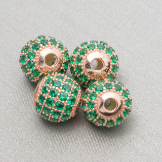 925 Sterling Silber Distanzkugeln 10mm Roségold mit Smaragd Zirkonen 4St