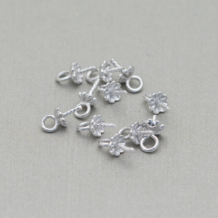 Hook for 925 Silver Pendant with Pin and Flower Cup 4x7mm Rhodium Plated 7gr 91pcs Approx.