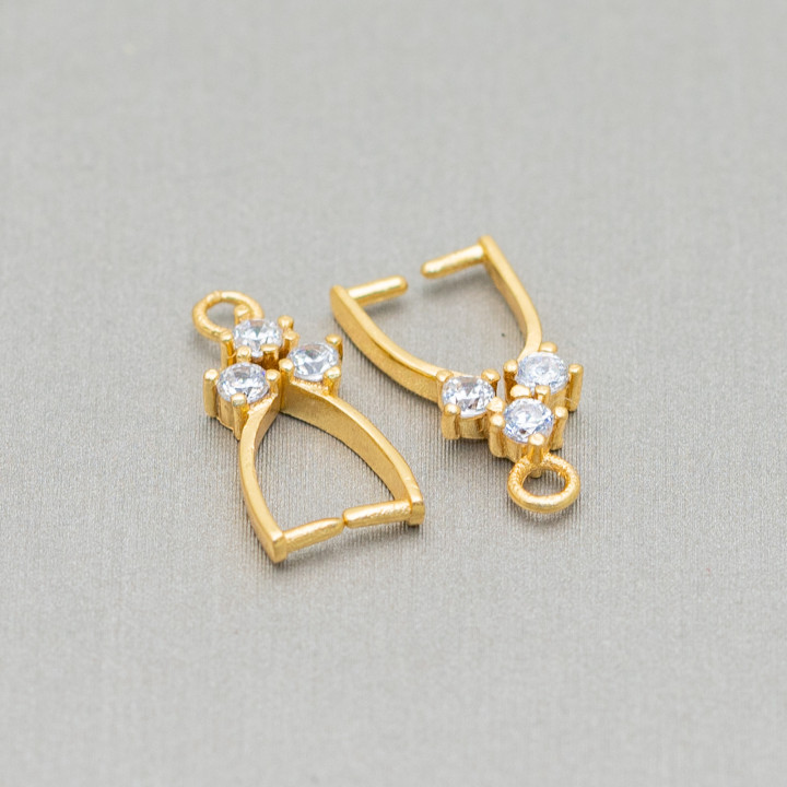 Gancio Per Pendente Di Argento 925 Con Zirconi 09x16mm 10pz Dorato