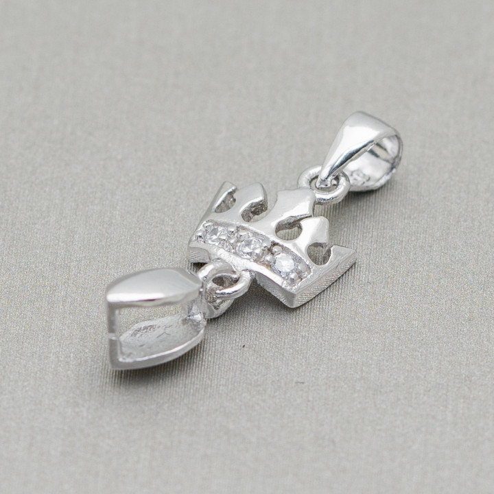 Hook for 925 Silver Pendant with Zircons Crown 09x25mm 4pcs