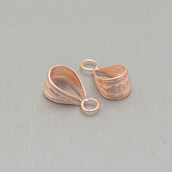Gancio Per Pendente Di Argento 925 Lavorato Con Anellino Saldato 5,5x14mm 10pz Oro Rosa