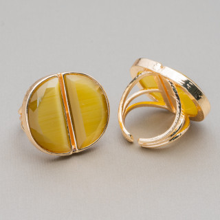 Anillo De Bronce Con Doble Media Luna Ojo De Gato 25x28mm Tamaño Ajustable Marrón Claro