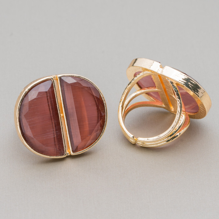 Anillo Bronce Ojo De Gato Doble Media Luna 25x28mm Talla Ajustable Morado