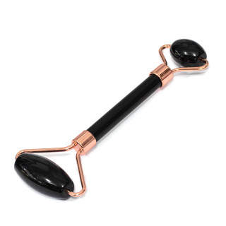 Rollenmassagegerät aus natürlichen Hartsteinen und roségoldenem Obsidian-Messing