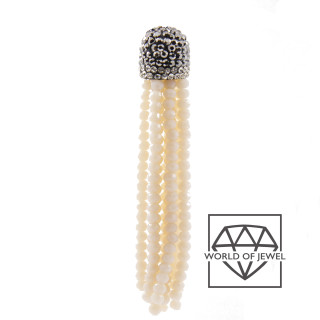 Crystal Tassels with Marcasite Cup 14x75mm 2pcs Ivory