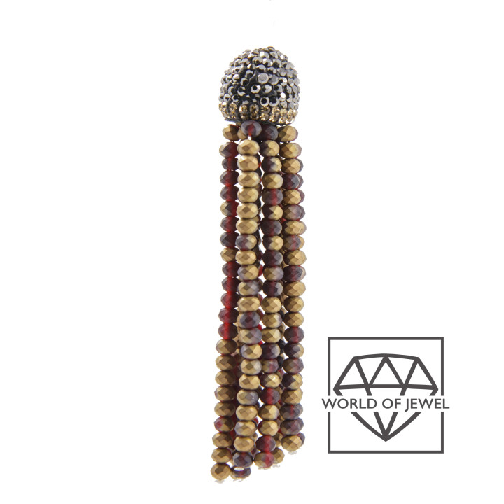 Crystal Tassels with Marcasite Cup 14x75mm 2pcs Red Gold Matte