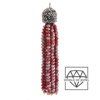 Borlas De Cristal Con Taza De Marcasita 14x75mm 2pcs Rojo Plata Mate