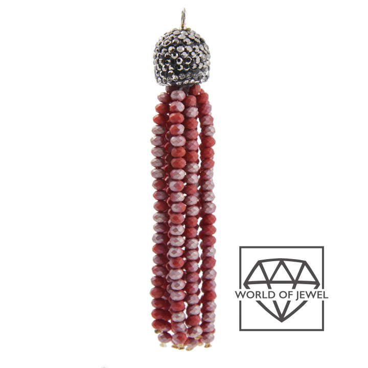 Nappine Di Cristalli Con Coppetta Di Marcasite 14x75mm 2pz Red Silver Matte