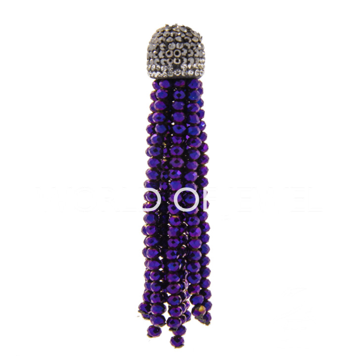 Crystal Tassels with Marcasite Cup 14x75mm 2pcs Purple