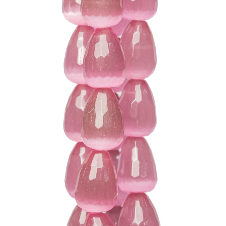 Briolette-Tropfen mit Katzenauge, rosa, facettiert, 18 x 25 mm