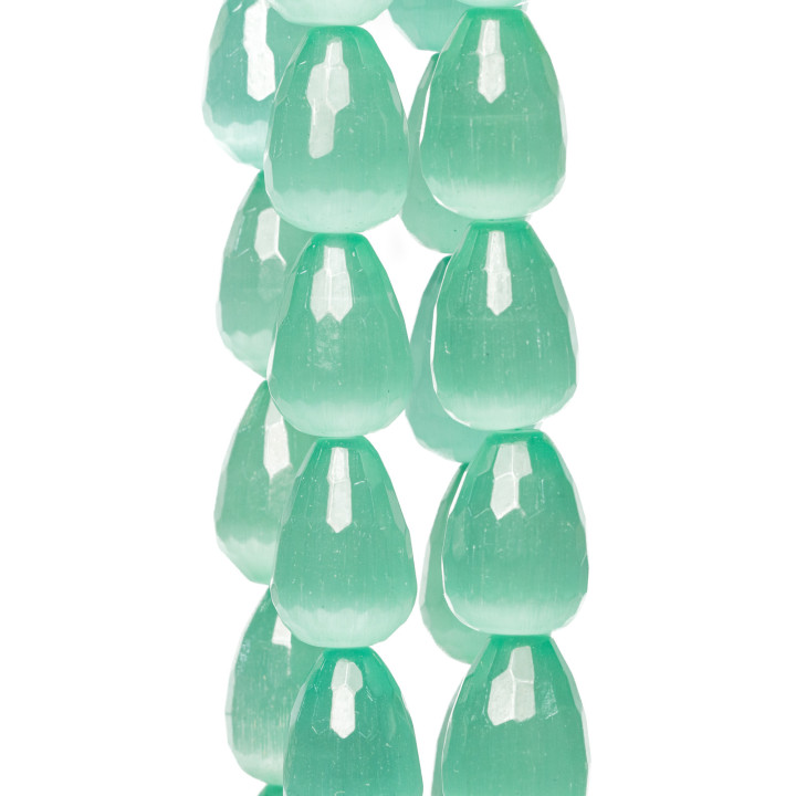 Water Green Cat's Eye Faceted Briolette Drops 18x25mm