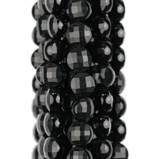 Onyx, rund, flache Münze, facettiert, maschinell geschnitten, 6 mm