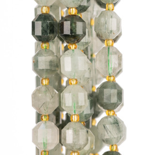 Bola Verde Cuarzo Rutilado Corte Cilindrico Facetado 9x10mm