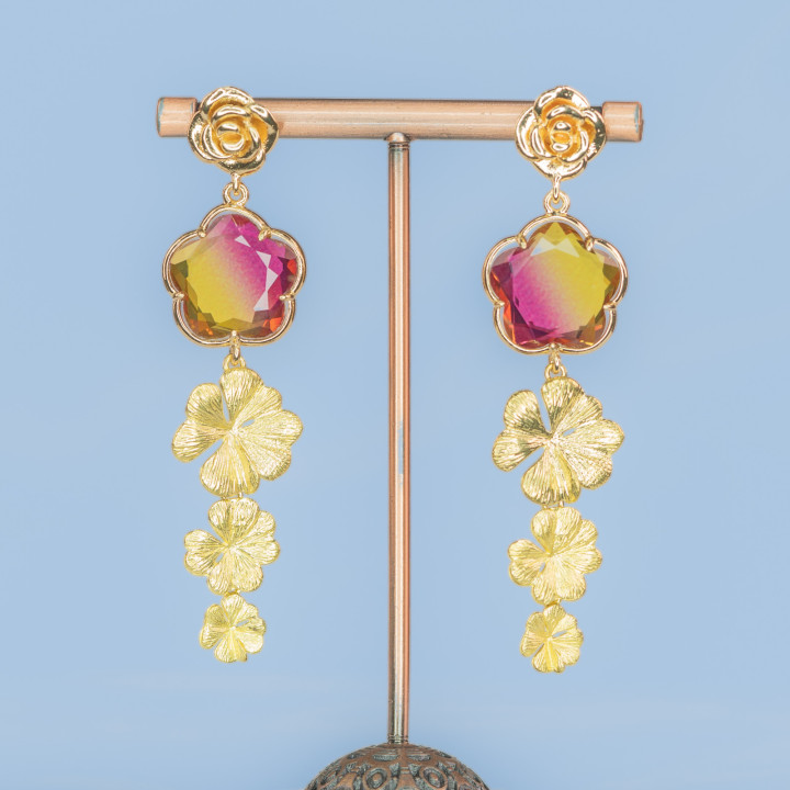 Bronze Flower Earrings with Cat's Eye Set and Element 18x66mm MOD3