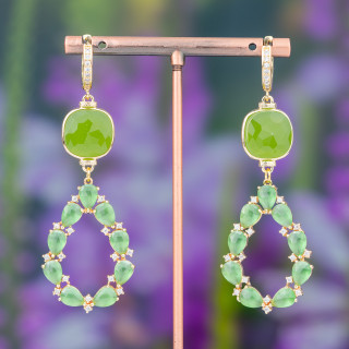 Boucles D'oreilles Tiges En Bronze Avec Cabochon Oeil De Chat Et Goutte Fantaisie 25x72mm MOD2