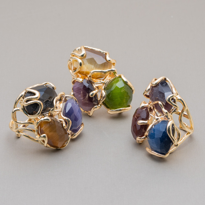 Anillo Ojo de Gato Bronce 32x36mm Tamaño Ajustable Dorado MOD84 RANDOM DARK MIX