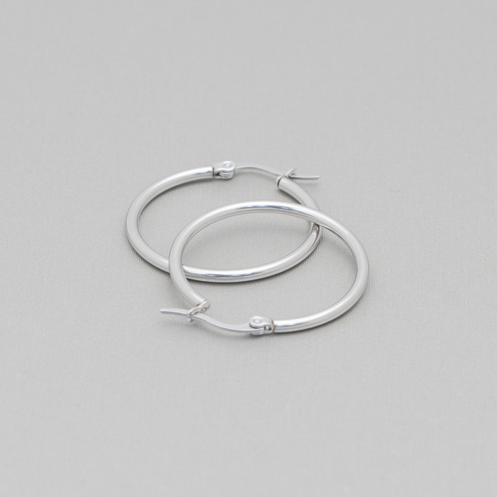 Smooth Steel Hoop Earrings 25mm 10 Pairs