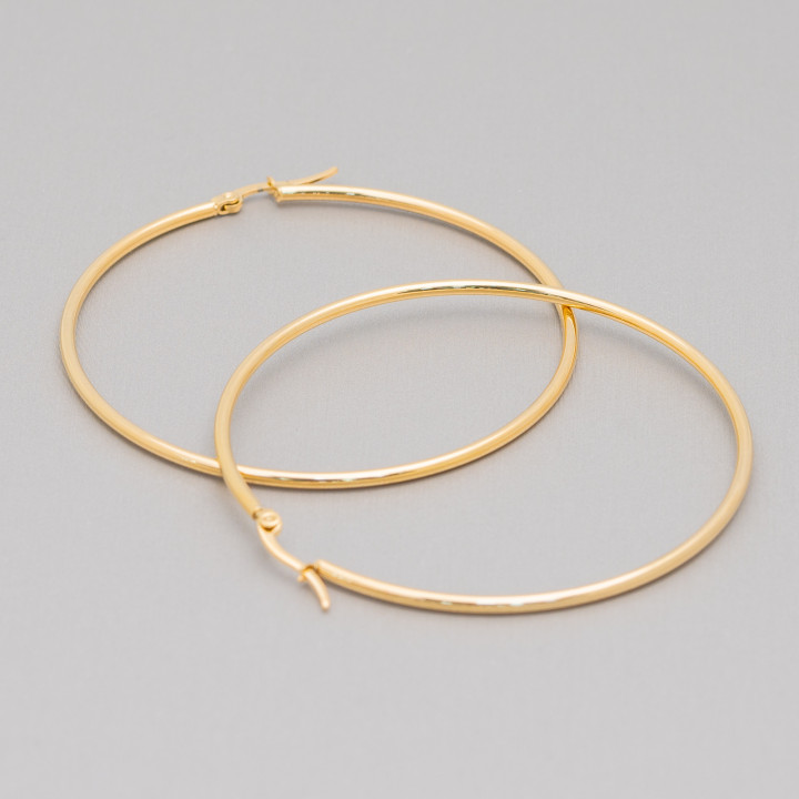 Smooth Steel Hoop Earrings 50mm 4 Pairs Gold