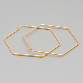 Pendientes Hexagonales Acero Liso 60mm 4 Pares Dorado