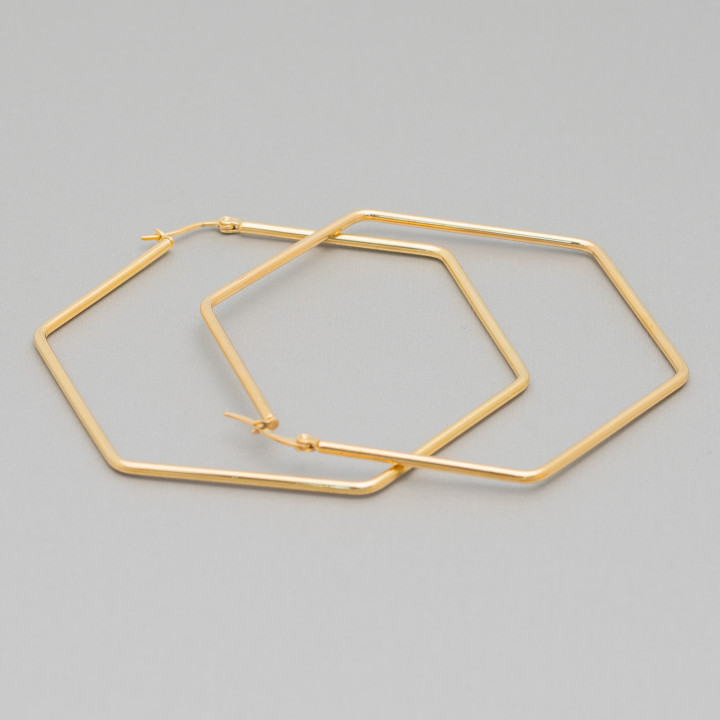 Pendientes Hexagonales Acero Liso 75mm 3 Pares Dorado