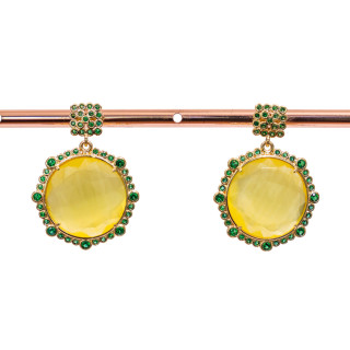 Pendientes Bolitas De Bronce Con Piedras Engastadas Y Circonitas 24x32mm Amarillo Verde