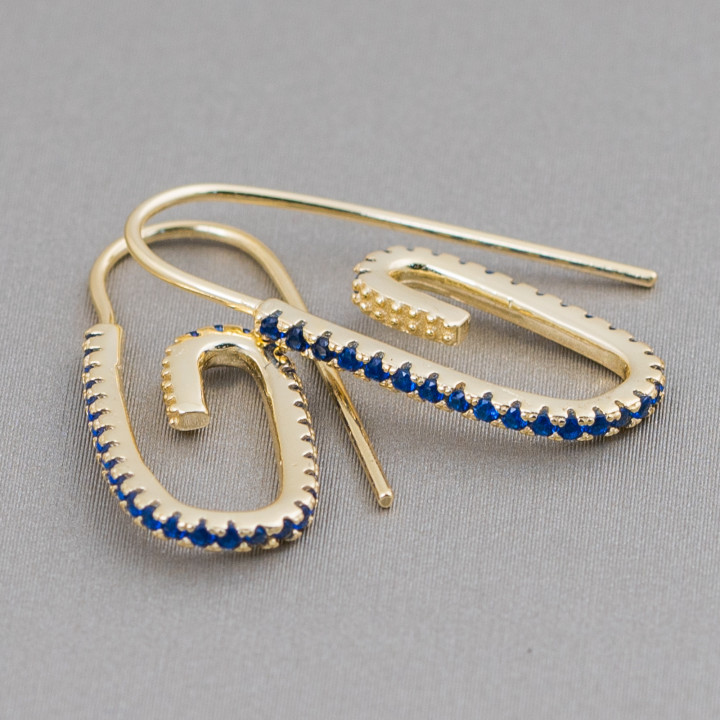 Ασημένια 925 σκουλαρίκια Monachella με Ζιργκόν Micropave 12x28mm 2 Ζεύγη Χρυσό Μπλε