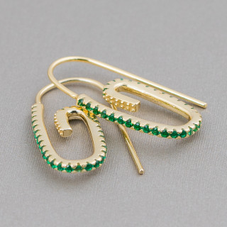 Orecchini Monachella Di Argento 925 Con Zirconi Micropave' 12x28mm 2 Paia Dorato Verde