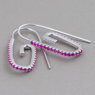 Hakenohrringe aus 925er Sterlingsilber mit Mikropavé-Zirkonen, 12 x 28 mm, 2 Paar, rotes Rhodium