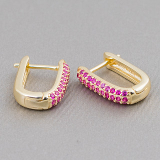 Closed Stud Earrings Of 925 Silver With Micropave' Zircons 11x15mm 2 Pairs Red Golden