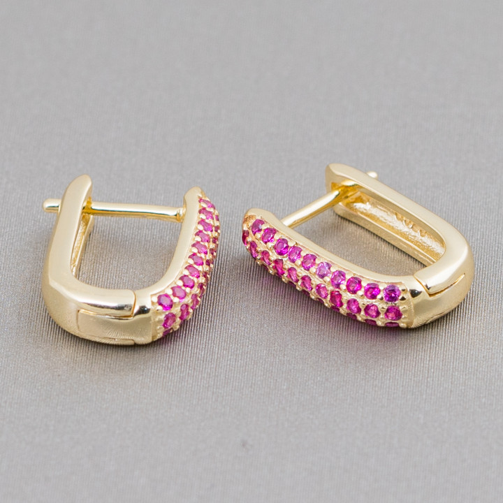 Closed Stud Earrings Of 925 Silver With Micropave' Zircons 11x15mm 2 Pairs Red Golden