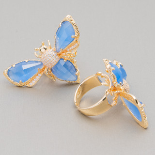 Bague Bronze Oeil De Chat Et Abeille 31x45mm Taille Ajustable Doré Céleste