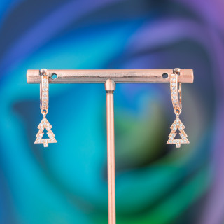 Boucles D'oreilles Tiges Bronze Avec Zircons Et Pendentif Fantaisie 9x26mm Or Blanc Rose Arbre