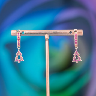 Boucles D'oreilles Tiges Bronze Avec Zircons Et Pendentif Fantaisie 9x26mm Or Rose Or Rose Arbre