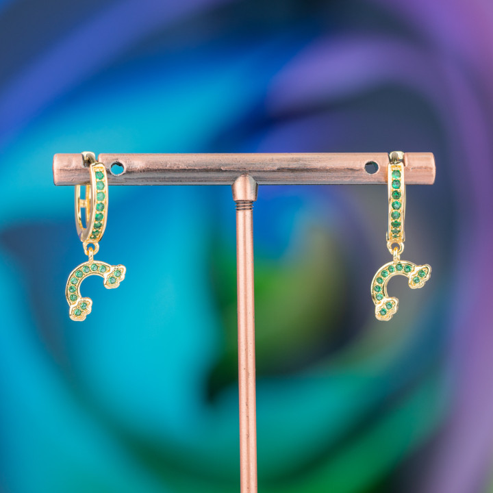 Bronze-Ohrstecker mit Zirkonen und Fantasie-Anhänger 9x26mm Regenbogen-Goldgrün