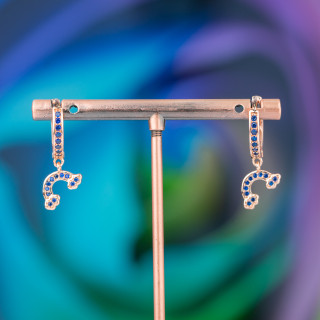 Orecchini Perno Di Bronzo Con Zirconi E Pendente Fantasia 9x26mm Arcobaleno Oro Rosa Blu