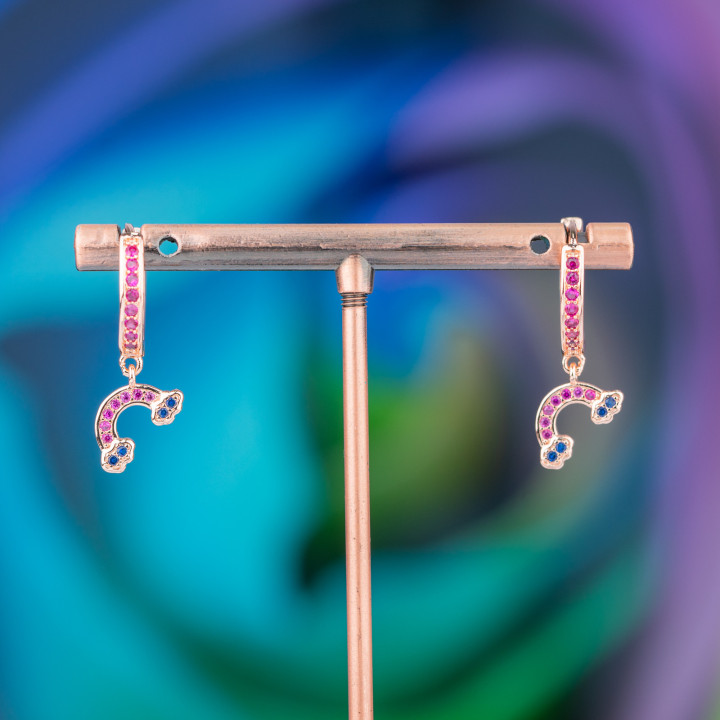 Pendientes Bronce Con Circonitas Y Colgante Fantasía 9x26mm Arco Iris Oro Rosa Rosa 2
