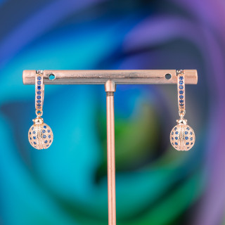 Pendientes Bolitas De Bronce Con Circonitas Y Colgante Fantasía 9x26mm Ladybug Oro Rosa Azul