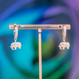 Bronze-Ohrstecker mit Zirkonen und Fantasie-Anhänger 9x26mm Elefant Rose Weißgold