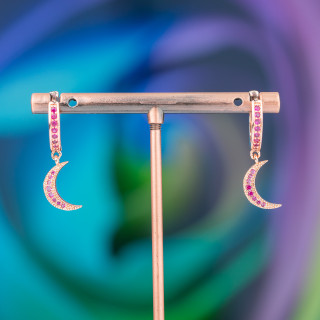 Boucles D'oreilles Tiges Bronze Avec Zircons Et Fantaisie 9x26mm Pendentif Lune Or Rose Rose