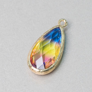 Brass Component Pendant With Rainbow Crystal Drop With 1 Ring 12x25mm 12pcs MOD15