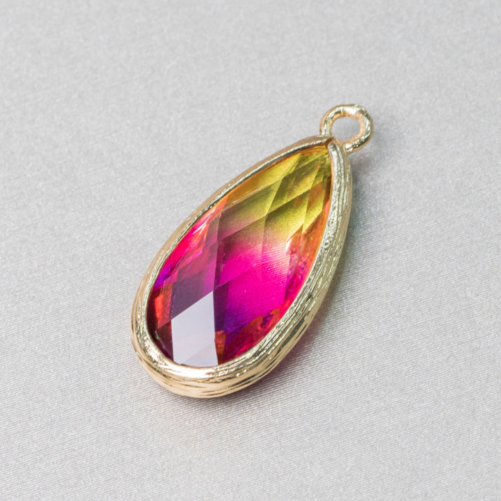 Composant en laiton pendentif avec goutte de cristal arc-en-ciel avec 1 anneau 12x25mm 12pcs MOD6