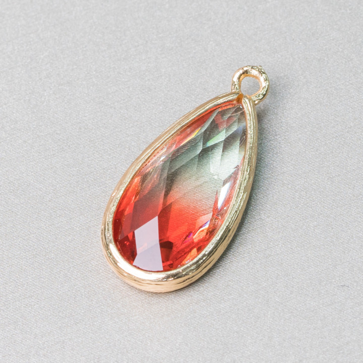 Messingkomponenten-Anhänger mit Regenbogen-Kristalltropfen mit 1 Ring 12 x 25 mm, 12 Stk. MOD9